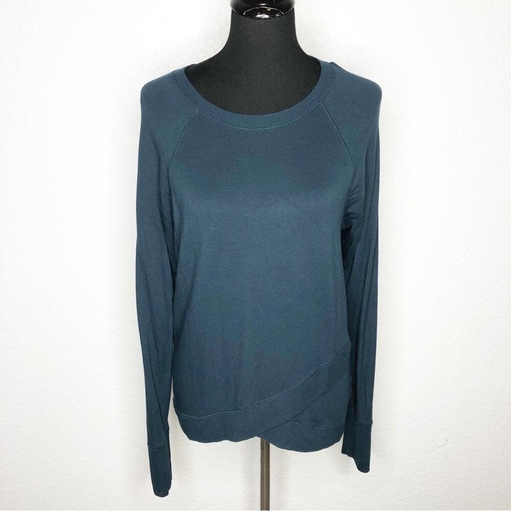 Athleta dark green blue asymmetrical hem knit top size Small